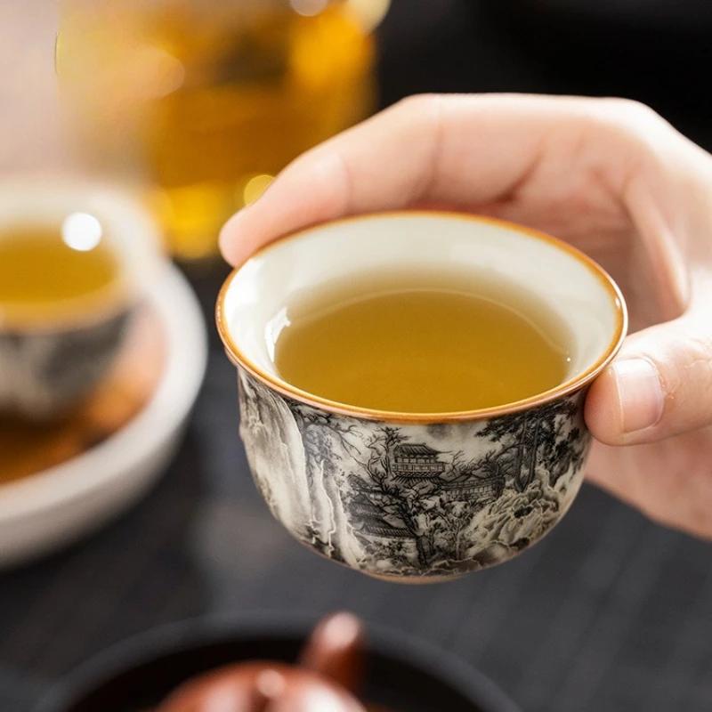 65ML Landscape Ru Kiln Master Cup Household Tea Cup Handmade Tea Bowl Smelling Cup Teaset Supplies Teaware A Cup Of Tea