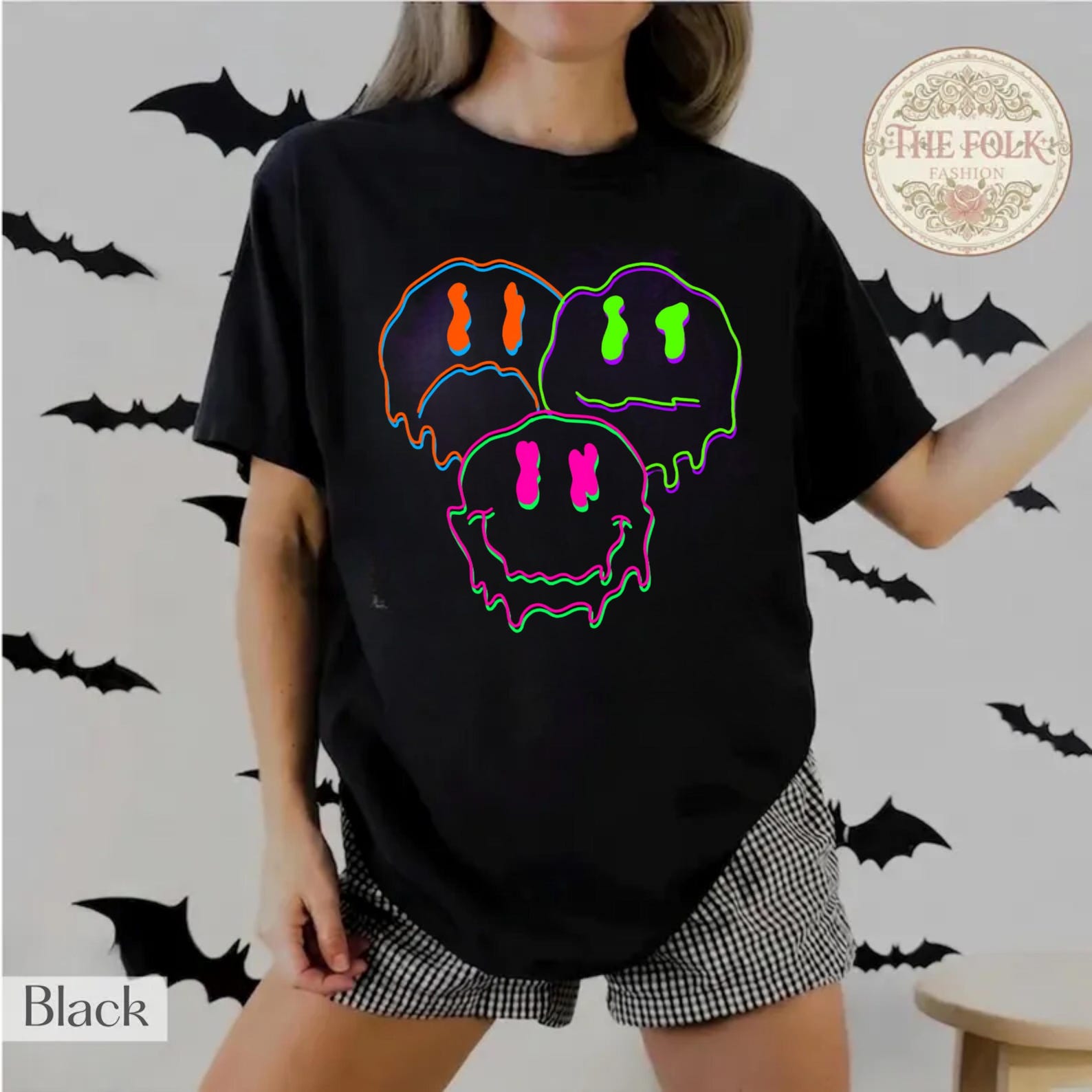 Melting Smiley Face Shirt, Trippy Dripping Smiley Tee, Neon Pastel Goth T-shirt, Edgy Y2K Grunge, Funny Halloween Shirt, Smiley Face Tee 4XL
