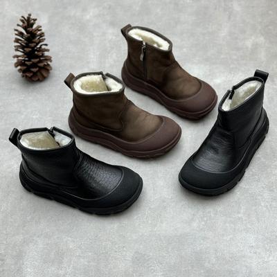 Women Boots Genuine Leather Winter Snow Boots Fur Women Platform Shoes Slip On Woman Ankle Boots Plush Warm Winter Female Shoes