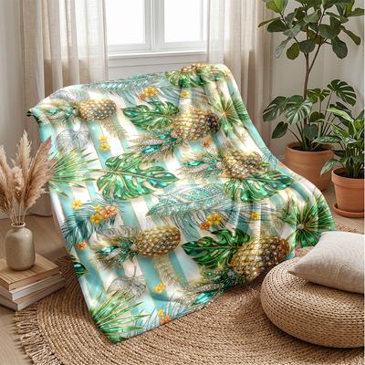 Pineapple Tropical Fantasy Theme Blanket Lightweight Warm Flannel Blanket Decorative Throw Blanket for Home Decoration