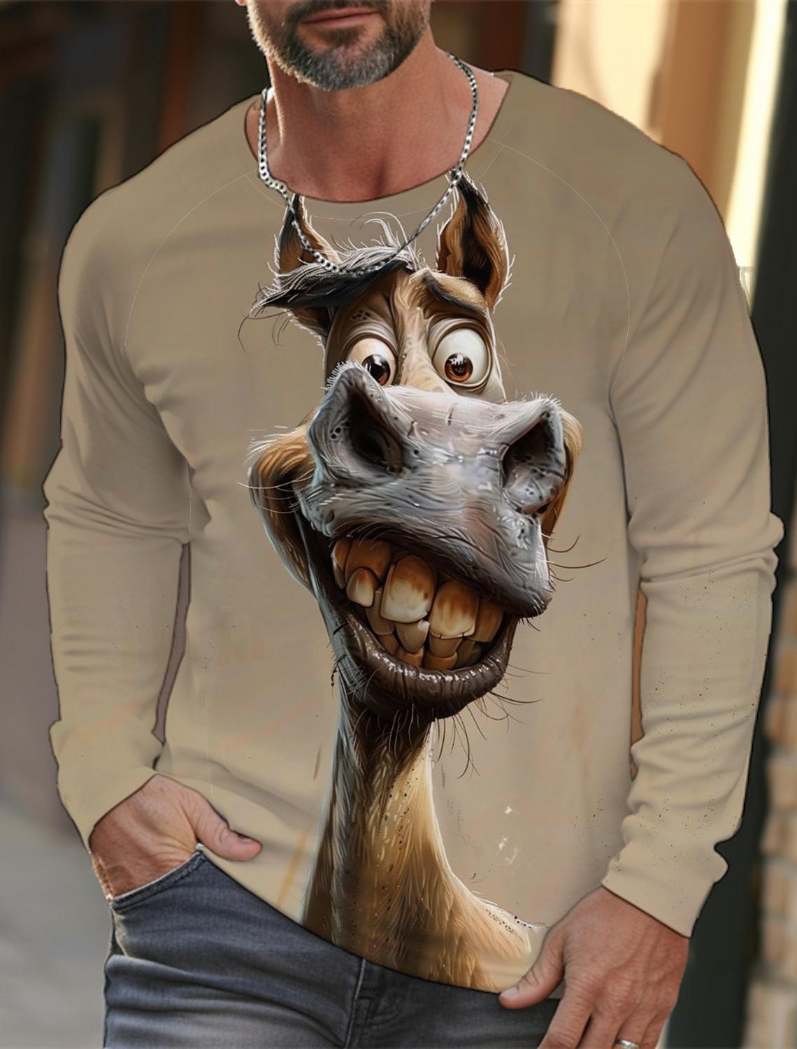 TIP723 Grappig 3D Dierenprint Heren T-shirt Hip Hop Trend Harajuku Street Kleding Herfst Losse Top Mode Katoen Lange Mouw T-shirt Mannen L