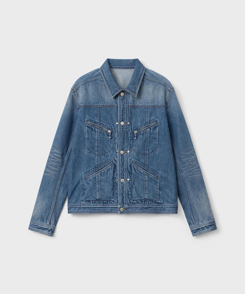 Belier Post Type Trucker Denim Jacket - Vintage Washed Indigo