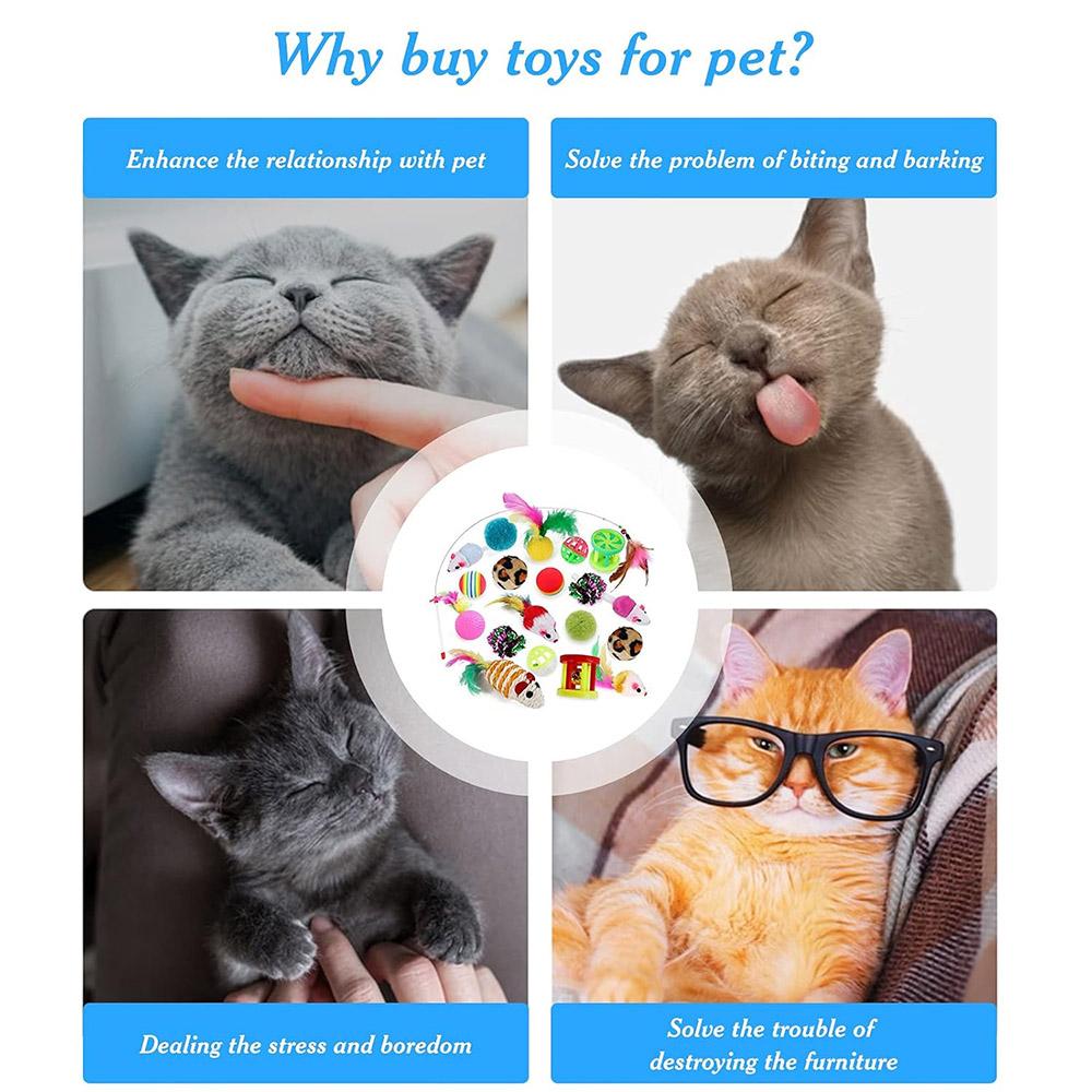 20Pcs/Set Cat Mouse Crinkle Balls Toys Set Interactive Cat Toys Catnip Teaser Wand Fluffy Mice Balls