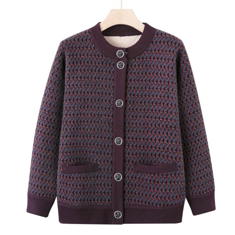 

Одежда для осени и зимы для среднего и пожилого возраста, флисовый утолщенный кардиган, свитер, женская, для мамы, теплая вязаная кофта, куртка, одежда для пожилой бабушки 4XL (recommended 150-82.5 kg) темно-коричневого