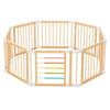 GINGER HOME Wooden Baby Playpen, 8 Panels, Door, Activity Board and Lock, Solid Pine, 140x140x61 Cm