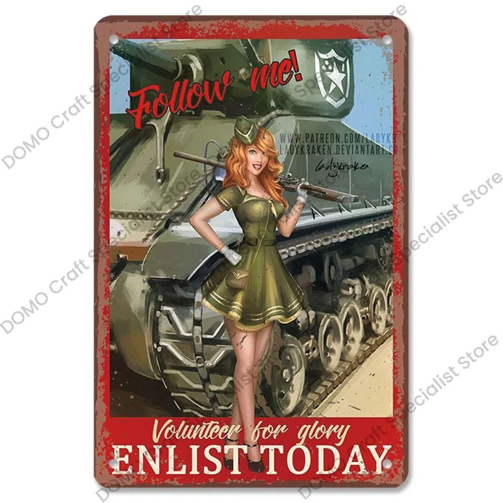 Metallplatta för flickor i interiör från Pinup-postern