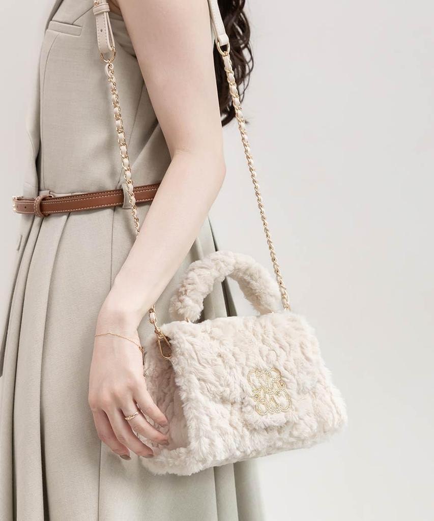 Randa Monogram Shoulder Bag with Ivory 2-Way Fur, Women's,