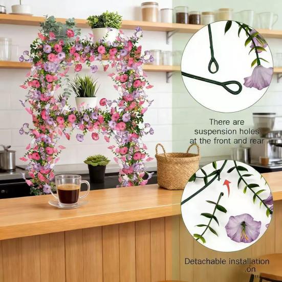 67" Künstliche Blumen Ranken Girlande Falsche Prunkwinde Hängende Ranken Kunstseide Frühlings Blumen Girlande für Kaminsims Wand Zaun Hochzeit Bankett Dekor