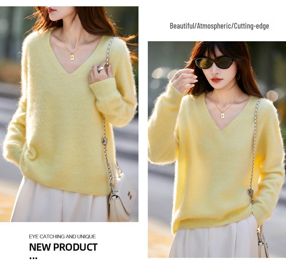 Autumn/Winter 2025 Cashmere Wool Knit V-Neck Women's Sweater