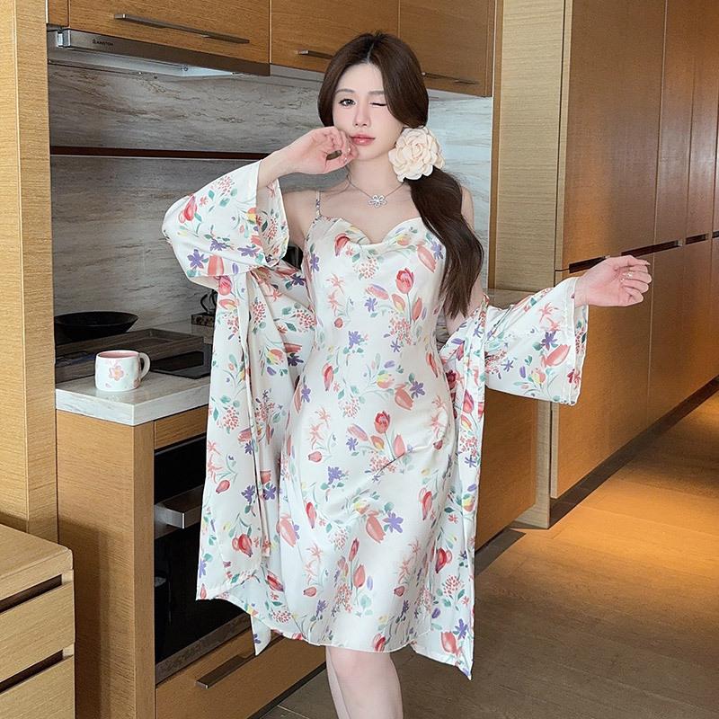 Pajamas Women's Spring Summer Sexy Pajamas Pure Style Printed Thin Ice Silk Suspender Skirt Pajamas Homewear Two-piece Set