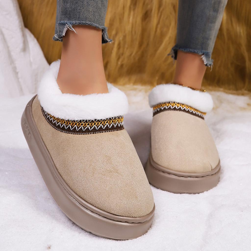 Autumn and Winter Lace Ethnic Style Fashionable Cotton Bags and Couple's Warm Cotton Slippers for Indoor and Outdoor Use