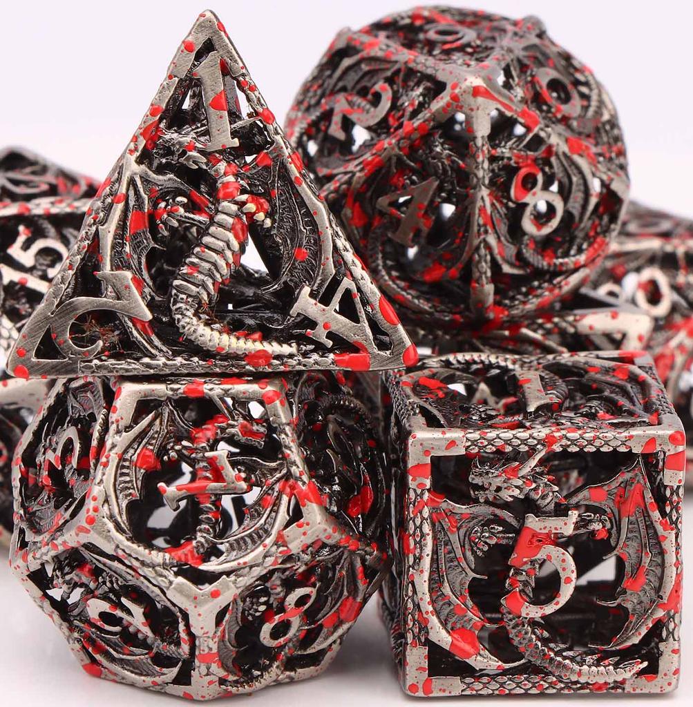 Blood Dragon Metall Würfelset für Dungeons and Dragons, Polyedrisches Würfelset, RPG Würfel, Metall D&D Würfelset Geschenke, D And D D Würfel