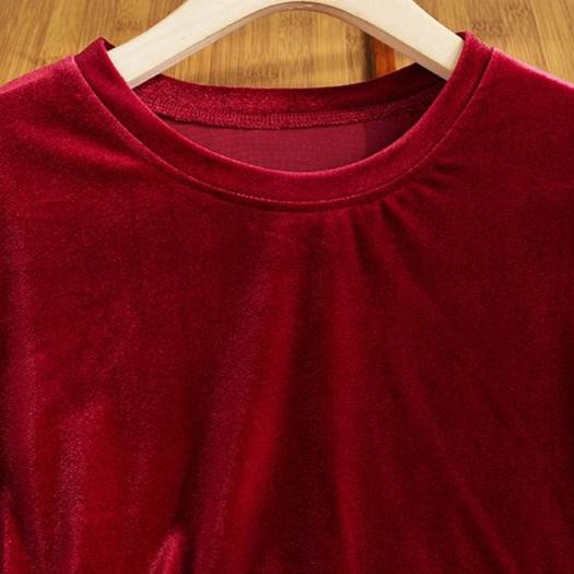 Women's Embroidered Velvet Blouse  Autumn Winter Crew Neck Long-sleeve Velvet T-shirt Solid Color Pullover
