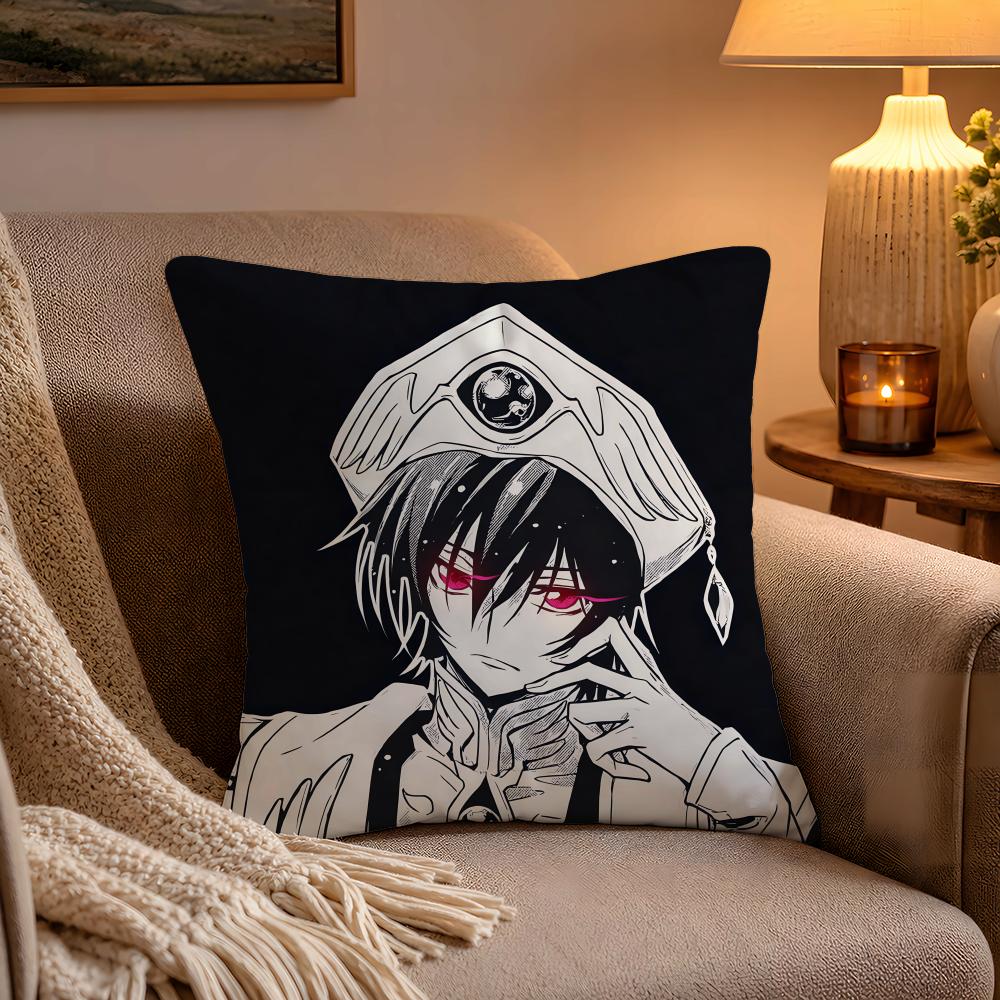 Classic Anime Code Geass Pillow Case Soft Plush Cushion Cover Double Print and Invisible Zipper for Sofa Home Car Use
