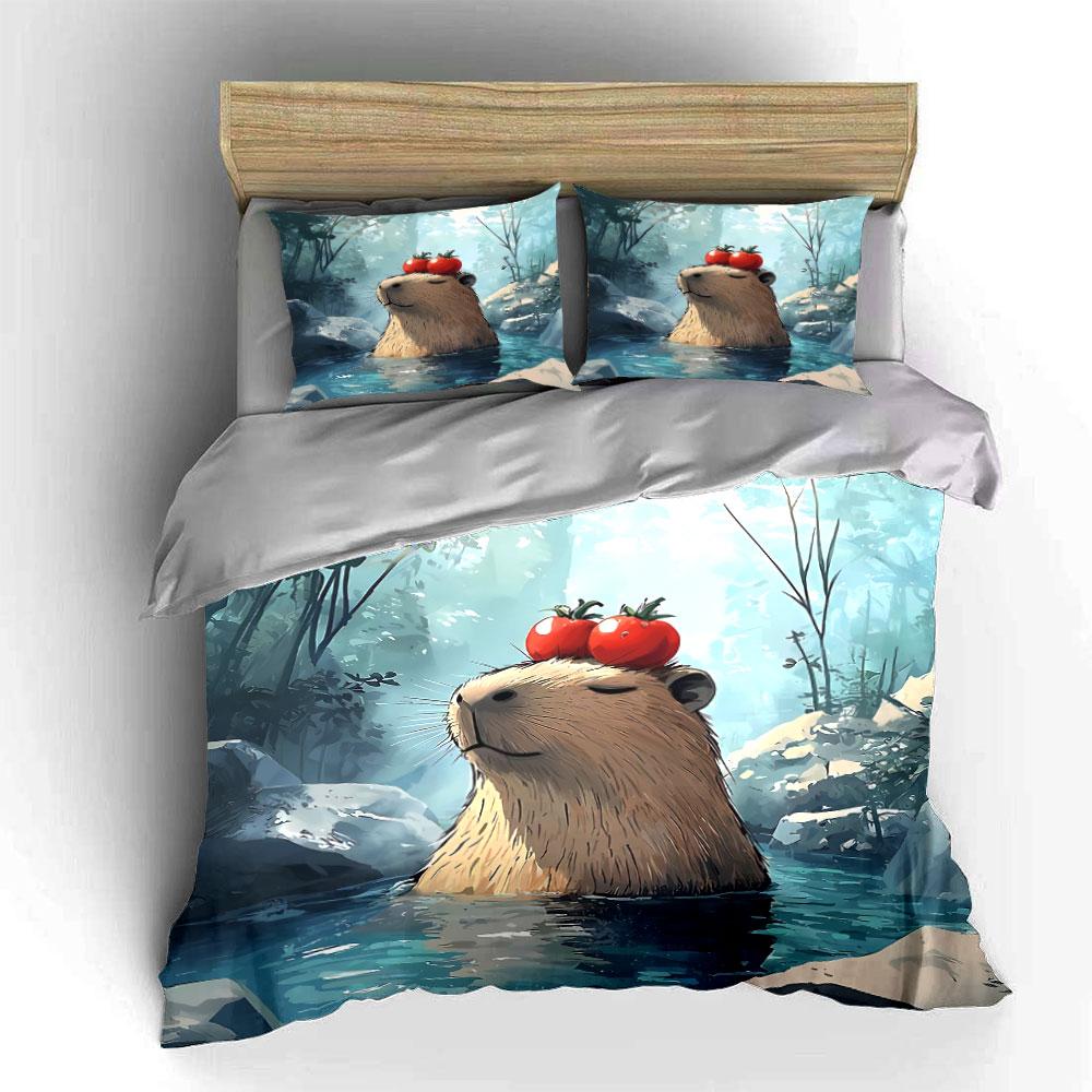 Capybara Art Set for Home Decor Bedding Set with 1 Duvet Cover 2 Pillowcases Single Double King Queen, Gift