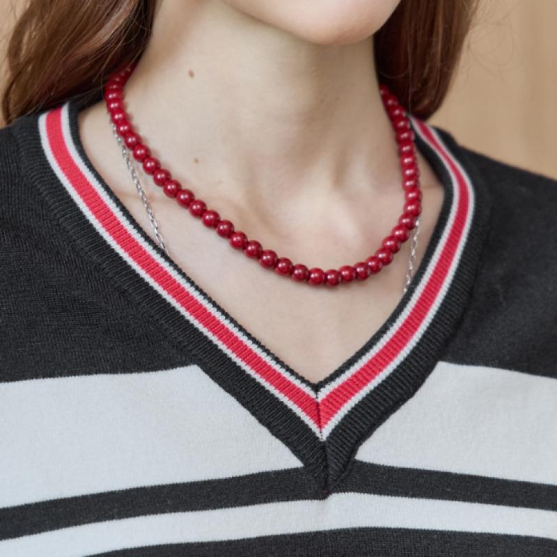 MAXZA Boucle Lettering Color Block V Neck Knit Ze11qk502na