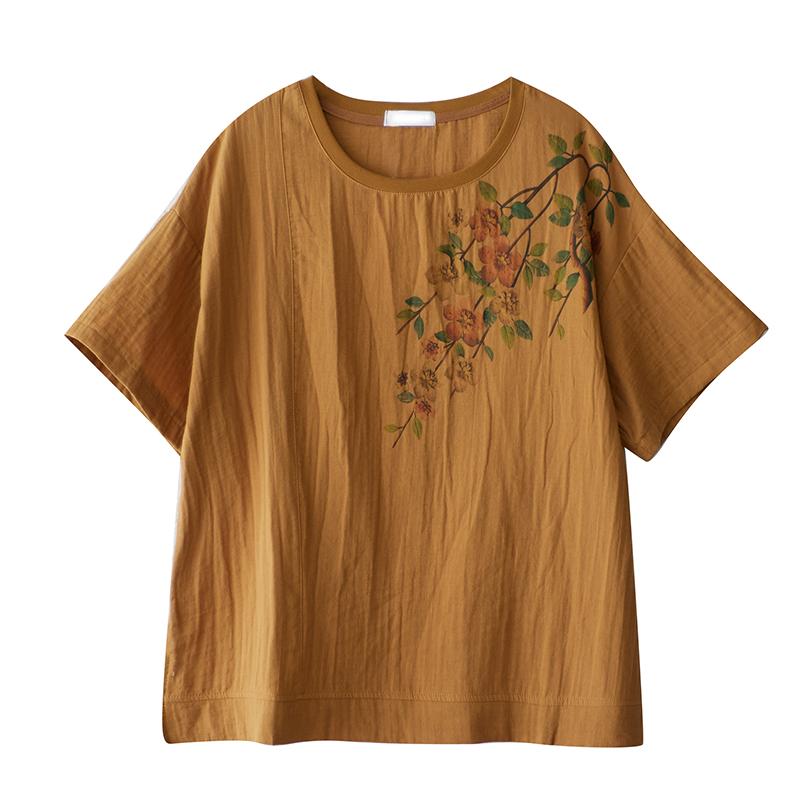Dimanaf 2025 New Summer Plus Size T-Shirt Women Flower Printing Short Sleeve Loose Tops Tees Maxi
