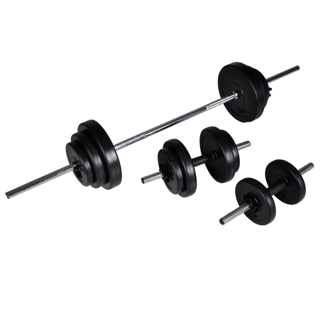 vidaXL Trainingsbank mit Ablage, Langhantel und Kurzhantel Set 30,5 kg