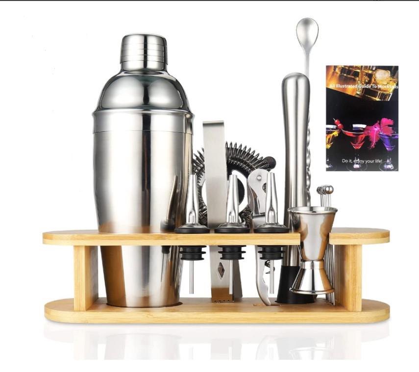 16-Piece Stainless Steel Cocktail Shaker & Bar Tool Set with Measuring Cups