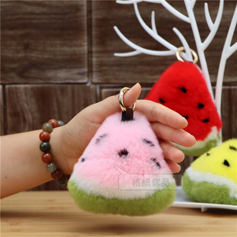 Rex Rabbit Hair Watermelon Bag Pendant Plush Mobile Phone Keychain Pendant Fashion Fur Bag Pendant Accessories