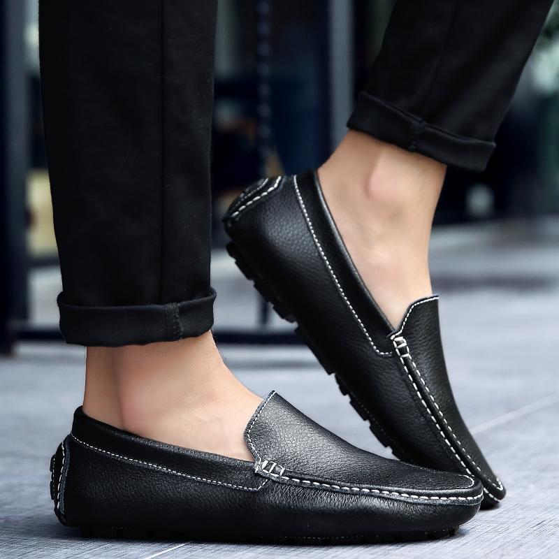 Leather Breathable Mocasines Casual Loafers Leather Shoes For Men Slip On Formal Italian Driving Flat Chaussure Homme Large Size