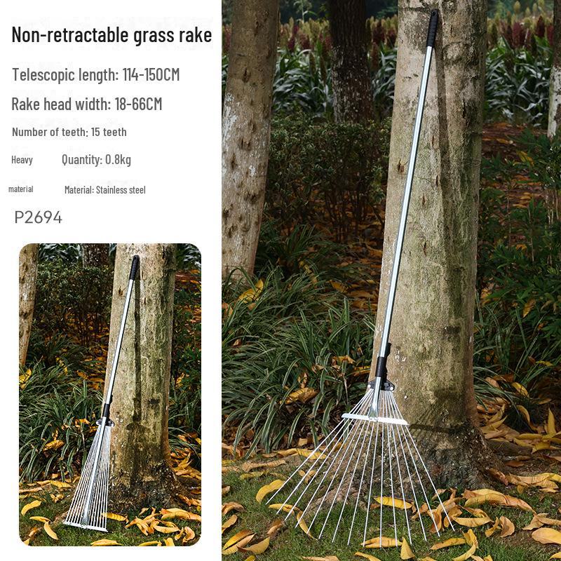 

Садові граблі з нержавіючої сталі, 15 зубів, подвійного призначення, висувні