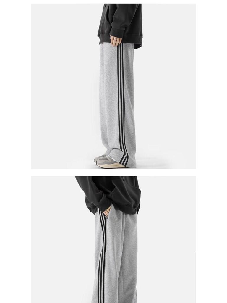 Men's High Waist Striped Sweatpants: Fashionable, Wide-Leg, Elastic, for Spring/Autumn, Perfect for Students.