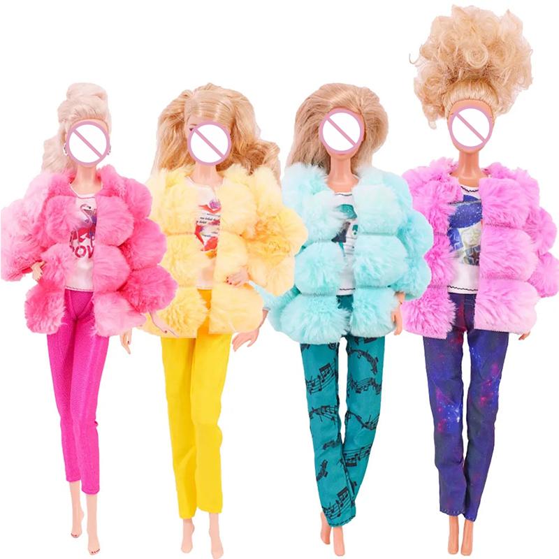 Vestiti Bambola Bambina 3 Pezzi Cappotto Giacca Peluche+ Vestito Gonna/ Pantaloni Abbigliamento per Bambola da 30cm Vestiti Bambola Accessori Bambola Giocattolo per Bambina