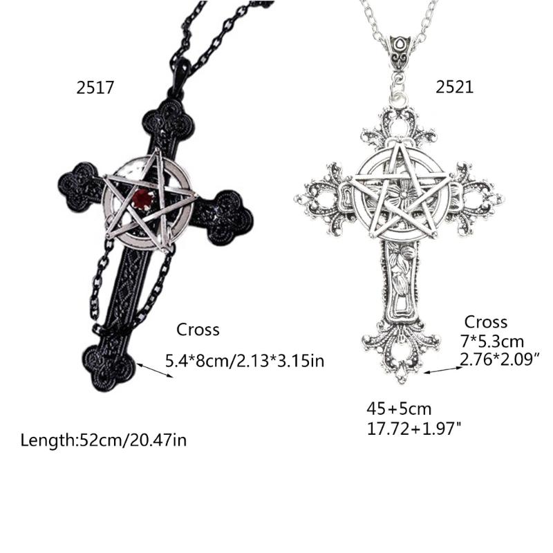 Retro Five-Pointed Star Crucifix Pendant Necklaces Alloy Texture Woman Pentacle Jewelry Pendant Necklaces for Daily