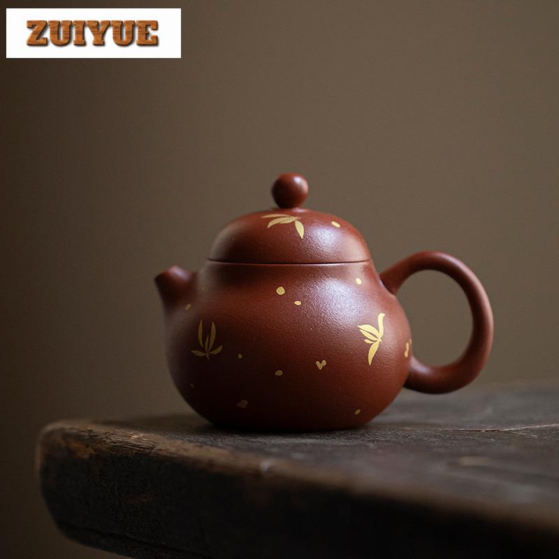 100ml Traditional Purple Clay Teapots Handmade Gold Stamp Orchid Pot Raw Ore Zhu Mud Tea Making Kettle Zisha Tea Set Tableware