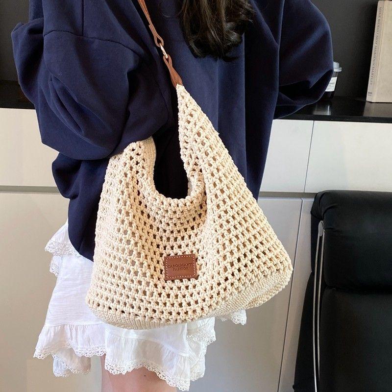 

Стильная плетеная сумка с вырезами Женская летняя новинка Пляжная сумка для отпуска на море Большая вместимость На плечо Кроссбоди Сумка-тоут Beige