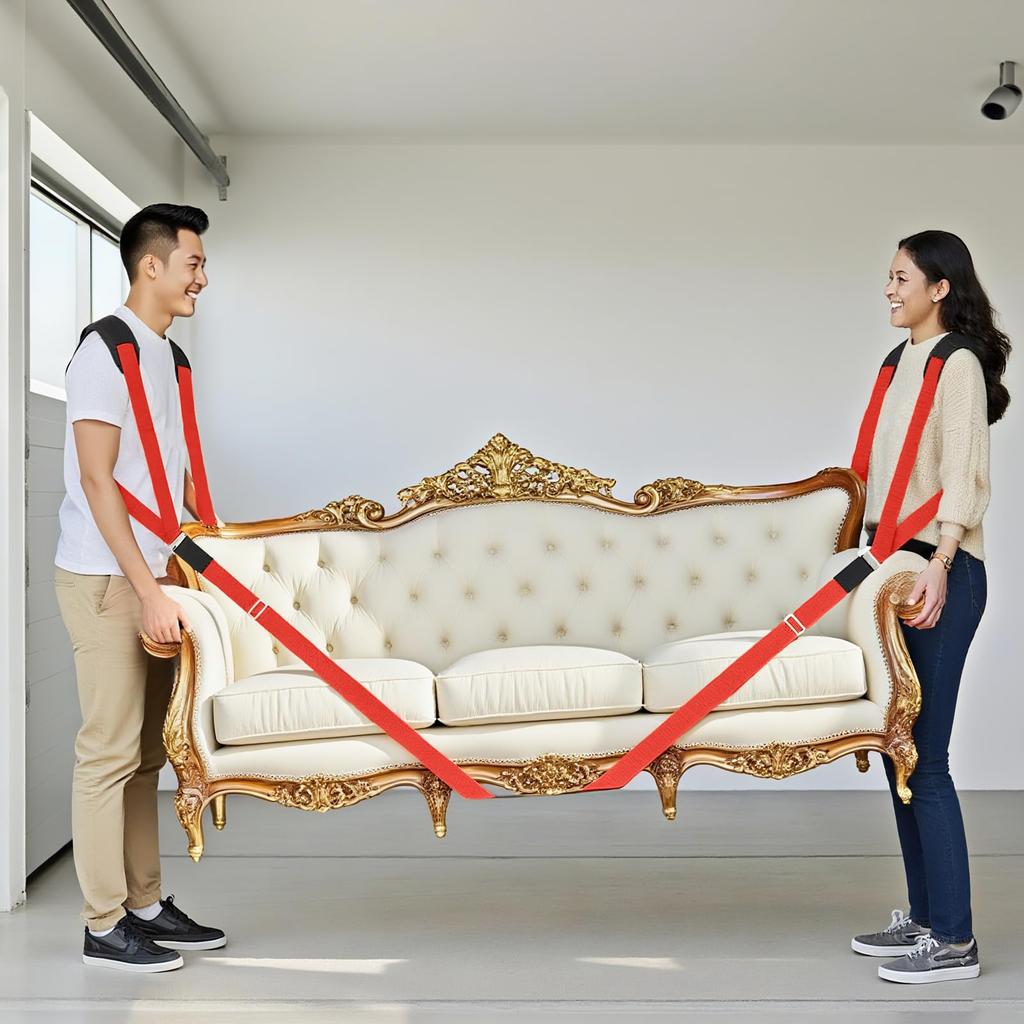 TRIWONDER Carrying Belt for Two People A Handy Tool for and Lifting Heavy Including Stairs and Cardboard Orange Back 2 Pairs of - Moving, Furniture,
