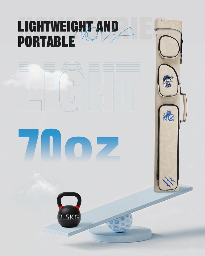 Geantă Dură KONLLEN 2x4 pentru Tac cu Locuri pentru 2 Cozi și 4 Tacuri de Biliard cu Curea de Umăr Reglabilă, Buzunare Multiple, Cozi,