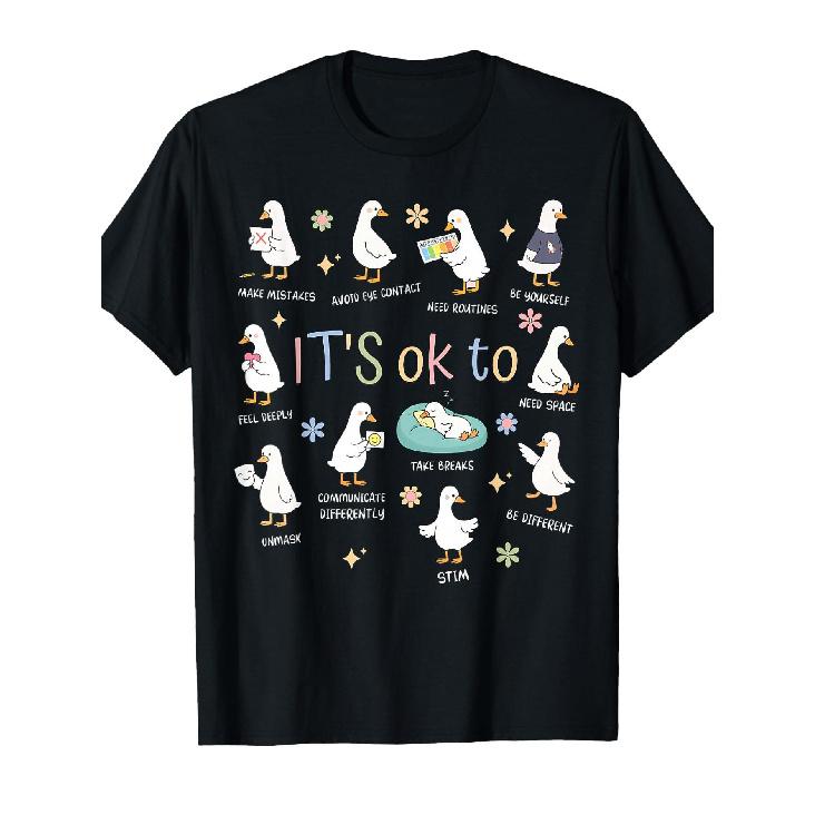 Funny It s Ok to Be Different Autism Goose Teacher T-Shirt S чёрный