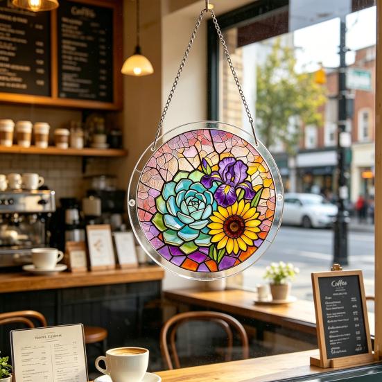 Acrylic Jigsaw Puzzle Suncatcher 83 Pcs DIY Puzzles Craft Kit for Adults Colorful Window Hanging Ornament for Women Men Home Garden Decor