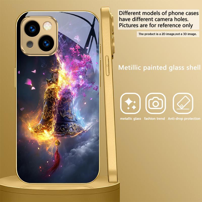 

Classical style bronze bell For IPhone 17 Pro 16 17 Pro 15 Pro 14 13 Plus 12 Mini 11 Pro Max XR 16E Air Golden glass phone case iPhone Air