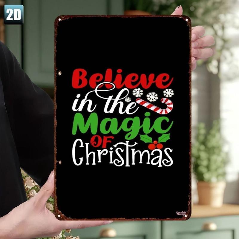 Vintage Merry Christmas Metal Sign, Retro Holiday Wall Decor 20x30cm
