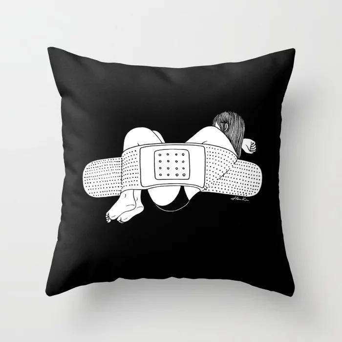 Nordic Black And White Cartoon Portrait Ultra-Short Velvet Pillow Cover Without Core Cushion Cover Premium Durable