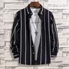 Spring and Autumn Vertical Striped Printed Shirt Men's Middle-aged and Young Comfortable Pocket Long-sleeved Shirt Men