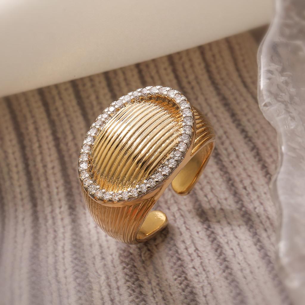 Two-Tone Geometric Open Cubic Zirconia Ring for Women, Adjustable Ins Fashion Jewelry, Minimalist Luxury Gift