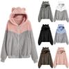Women's Crew Neck Long Sleeve Hoodie Loose Fit Elegant Style Jacket Color Block Fuzzy Zip Up Casual Top