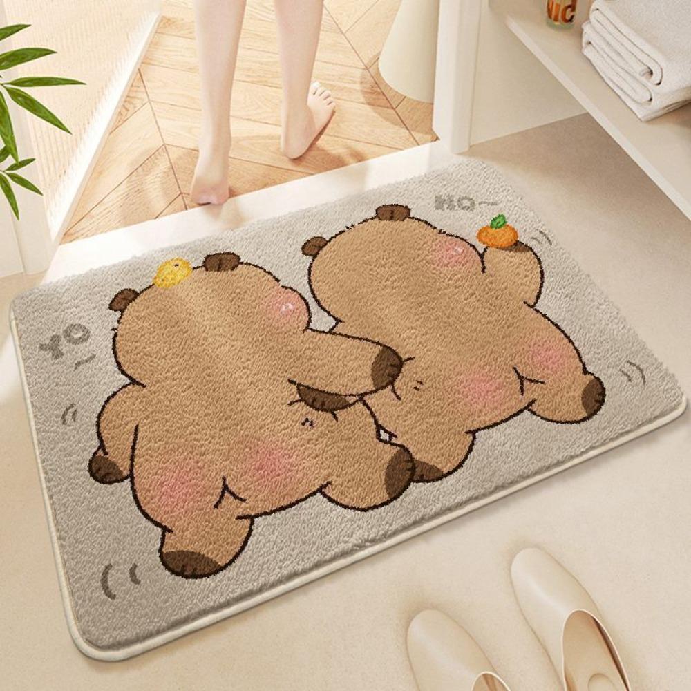 Kawaii Capybara Floor Mat Non-slip Water Absorption Bath Mat Soft Carpets Living Room Decor