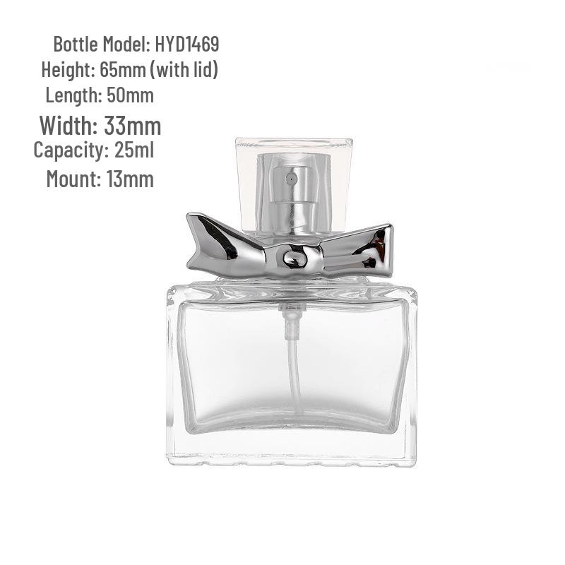 Creative Bow Portable Glass Perfume Spray Bottle - Refillable, Transparent, Travel-Friendly, Hydrating Press Type.