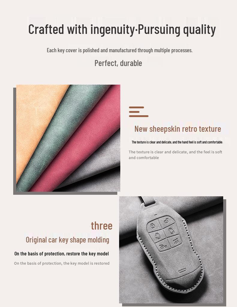 2026 Xiaopeng X9 Leather Key Case – Cowhide Car Interior Key Bag with Buckle Chain