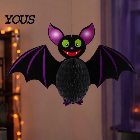 Three-dimensional Halloween Party Decor Honeycomb Hanging Decor, Waterproof Paper Witch Bat Pumpkin Ornament Props for Ceiling Window Display, Spooky