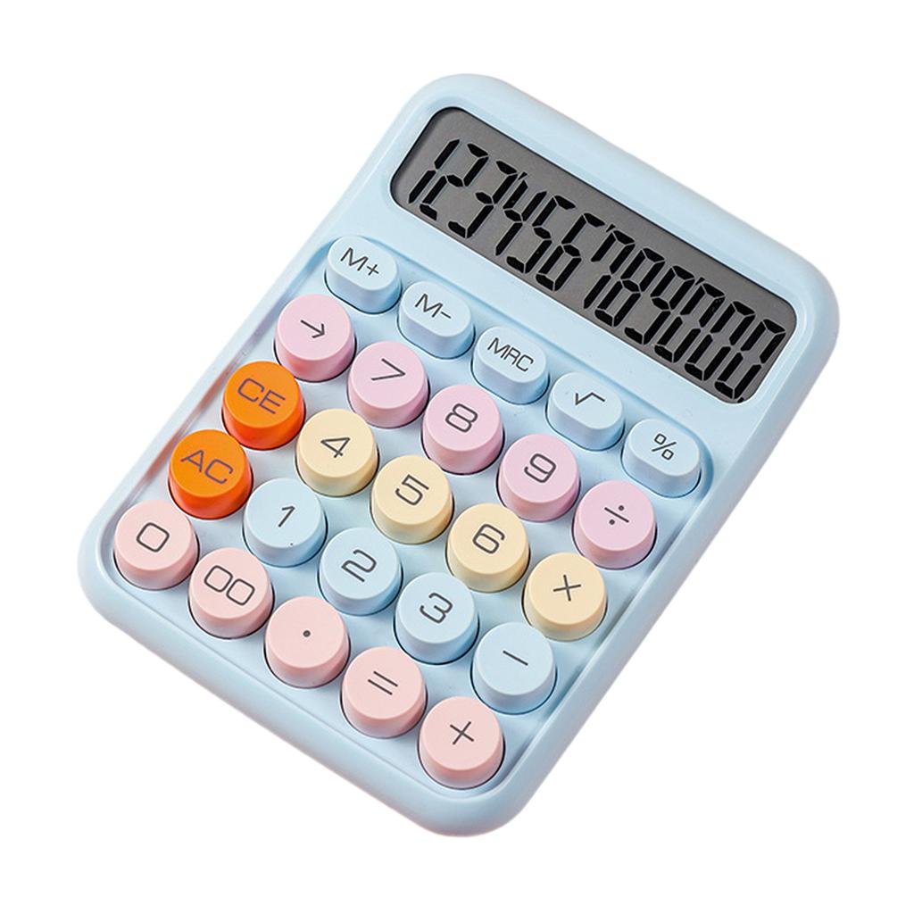 Mechanical Calculator 12 Digit Large LCD Display Big Round Button Cute Candy Colored Calculator Suitable for Office School