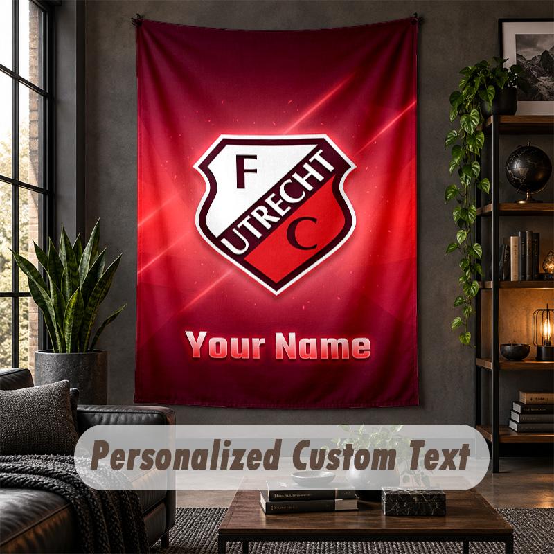 Personalized Wall Tapestry,FC Utrecht Custom Text, Soft Fabric Wall Art For Indoor Decoration