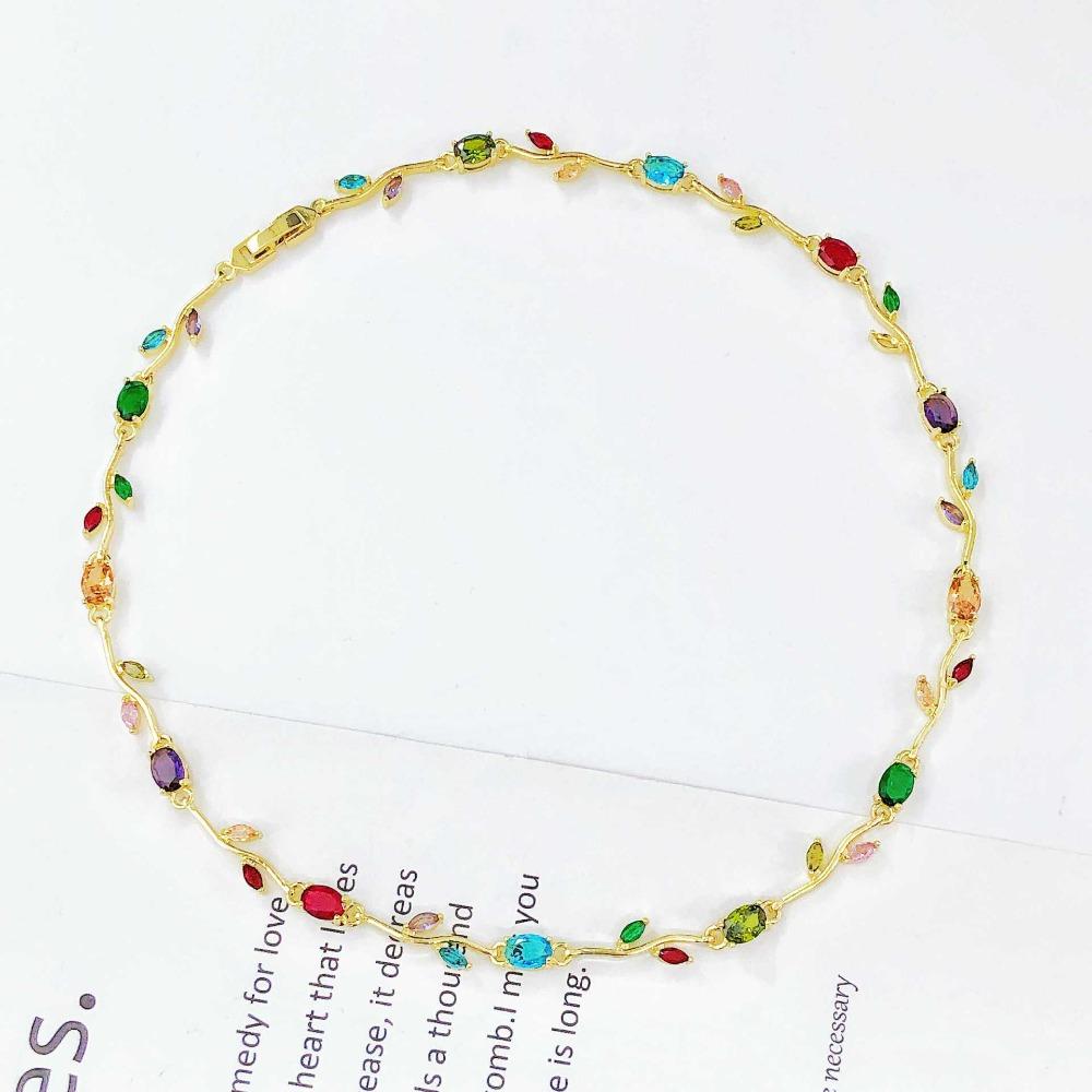 Multicolour Rose Flower Necklace Light Luxury Crystal Leaf Necklace Zircon Necklace Women Girls
