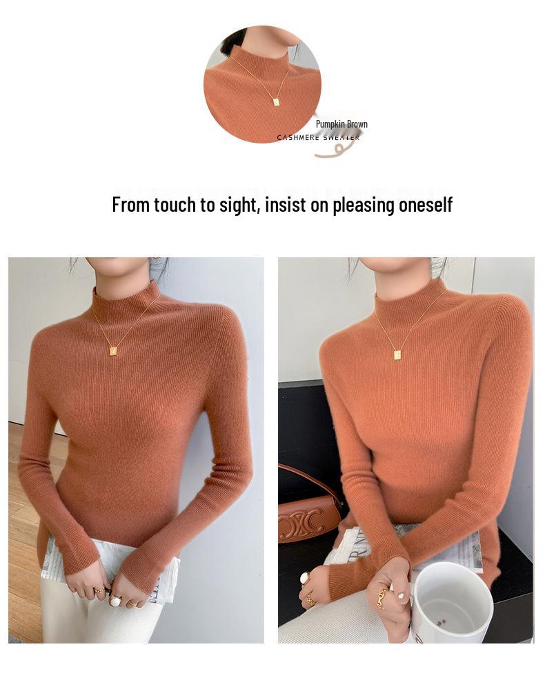 New Women's Slim Fit Cashmere Knit Half-High Neck Sweater for Autumn and Winter