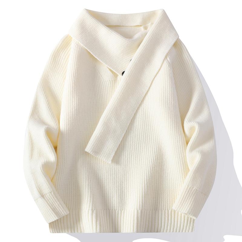 Solid Color Irregular Collar Autumn and Winter Men's Long-sleeved Sweater Tops